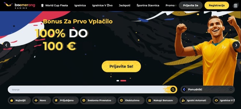 Posnetek zaslona Boomerang casino vmesnika